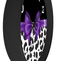 Wall Clock-Glam Purple Bow-Snow Leopard-Black