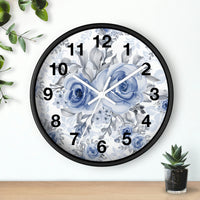 Wall Clock-Stormy Blue-Floral Stencil-White