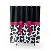 Shower Curtains-Glam Passion Pink Bow-Snow Leopard-Black