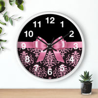 Wall Clock-Glam Pink Bow-Pink Lace-Black