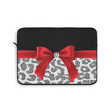 Laptop Sleeve-Glam Red Bow-Grey Leopard-Black