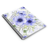 Small Spiral Notebook, 6x8in-Soft Blue Floral-Blue Stencil-White