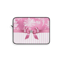 Laptop Sleeve-Glam Pink Bow-Pink White Stencil-Pink White Pinstripes