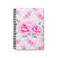 Small Spiral Notebook, 6x8in-Magenta Pink Floral-White Polka Dots-Pink