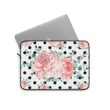 Laptop Sleeve-Lush Pink Floral-Black Polka Dots-White