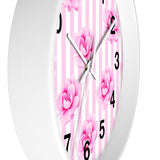 Wall clock-Magenta Pink-Floral Pinstripes