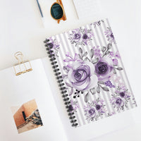 Small Spiral Notebook, 6x8in-Soft Purple Floral-Purple Pinstripes-White