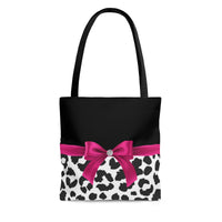 Tote Bag-Glam Passion Pink Bow-Snow Leopard-Black