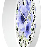 Wall Clock-Soft Blue Floral-Black Polka Dots-White