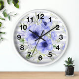 Wall Clock-Soft Blue Floral-Soft Blue Horizontal Stripes-White