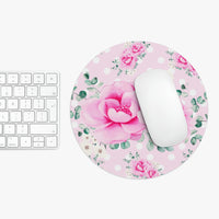 Mouse Pad-Magenta Pink Floral-White Polka Dots-Pink