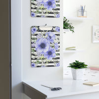 Clipboard-Soft Blue Floral-Black Horizontal Stripes-White