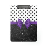 Clipboard-Glam Purple Bow-Black Polka Dots-Black Glitter