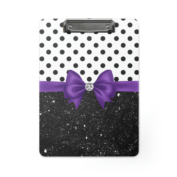 Clipboard-Glam Purple Bow-Black Polka Dots-Black Glitter