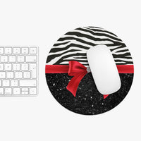 Mouse Pad-Glam Red Bow-Zebra-Black Glitter