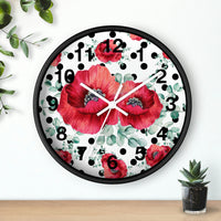 Wall Clock-Rouge Red Floral-Black Polka Dots-White