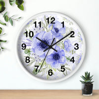 Wall Clock-Soft Blue Floral-Blue Stencil-White