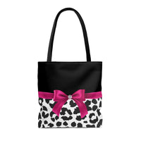 Tote Bag-Glam Passion Pink Bow-Snow Leopard-Black