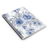 Small Spiral Notebook, 6x8in-Stormy Blue-Floral Stencil-White