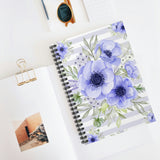 Small Spiral Notebook, 6x8in-Soft Blue Floral-Soft Blue Horizontal Stripes-White