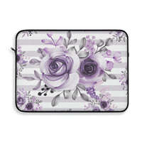 Laptop Sleeve-Soft Purple Floral-Soft Purple Horizontal Stripes-White