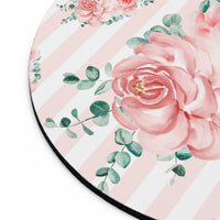 Mouse Pad-Lush Pink Floral-Pink Horizontal Stripes-White