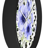 Wall Clock-Soft Blue Floral-Black Polka Dots-White