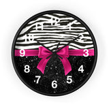 Wall Clock-Glam Passion Pink Bow-Zebra-Black Glitter