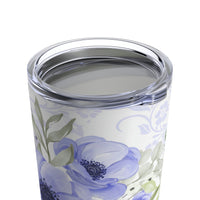 Tumbler 20oz-Soft Blue Floral-Blue Stencil-White