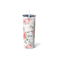 Skinny Tumbler, 20oz-Lush Pink Floral-Pink Horizontal Stripes-White