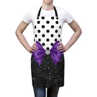 Apron-Glam Purple Bow-Black Polka Dots-Black Glitter