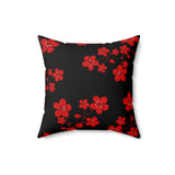 Square Pillow-Red Floral Blossoms-Black