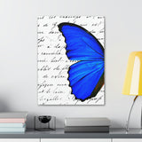 Canvas Art Panel 18"X24"in-Royal Blue Butterflies-Illegible Cursive-Left Wing