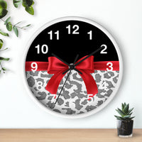 Wall Clock-Glam Red Bow-Grey Leopard-Black