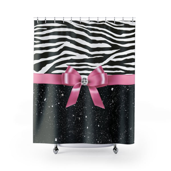 Shower Curtains-Glam Pink Bow-Zebra-Black Glitter