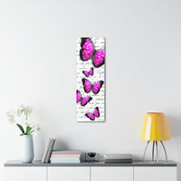 Canvas Art Panel 12"X36"in-Magenta Butterflies-Illegible Cursive-Variant 3