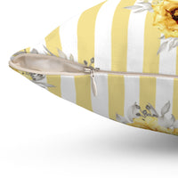 Square Pillow-Yellow Floral Pinstripes