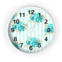 Wall clock-Aqua Blue-Floral Pinstripes