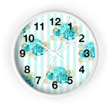 Wall clock-Aqua Blue-Floral Pinstripes