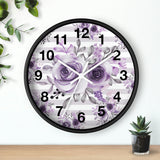 Wall Clock-Soft Purple Floral-Soft Purple Horizontal Stripes-White