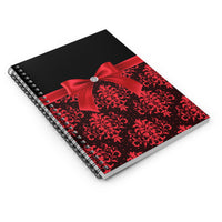 Small Spiral Notebook, 6x8in-Glam Red Bow-Red Lace-Black