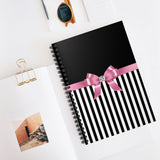 Small Spiral Notebook, 6x8in-Glam Pink Bow-Black White Pinstripes-Black