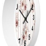 Wall clock-Neutral Browns-Floral Pinstripes