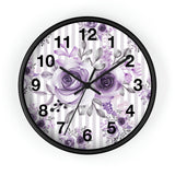 Wall Clock-Soft Purple Floral-Purple Pinstripes-White