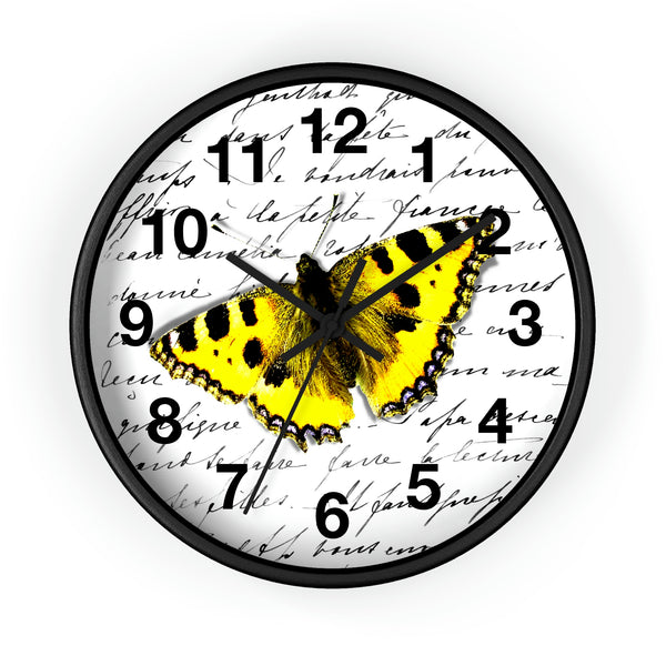 Wall Clock-Yellow Butterfly-Illegible Cursive-10"x10"in