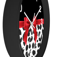 Wall Clock-Glam Red Bow-Snow Leopard-Black