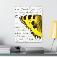 Canvas Art Panel 18"X24"in-Yellow Butterfly-Illegible Cursive-Left Wing