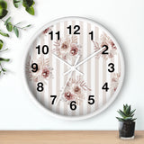 Wall clock-Neutral Browns-Floral Pinstripes