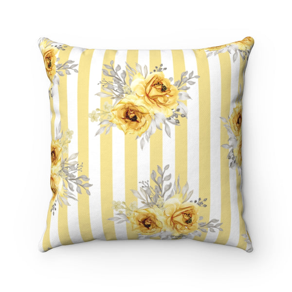 Square Pillow-Yellow Floral Pinstripes