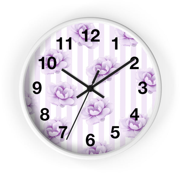 Wall clock-Purple Lilac-Floral Pinstripes
